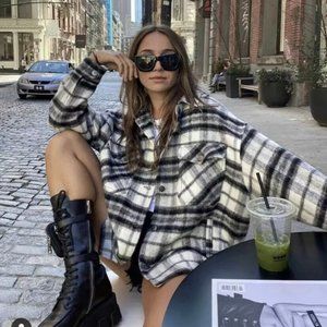 Zara Black And White Plaid Shacket